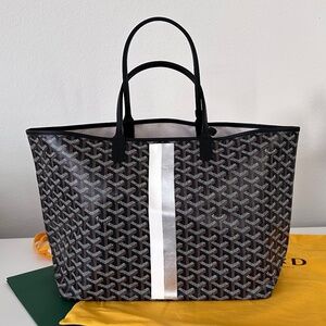NWT AUTH Goyard St Saint Louis PM Noir black white& silver Stripes with Pochette